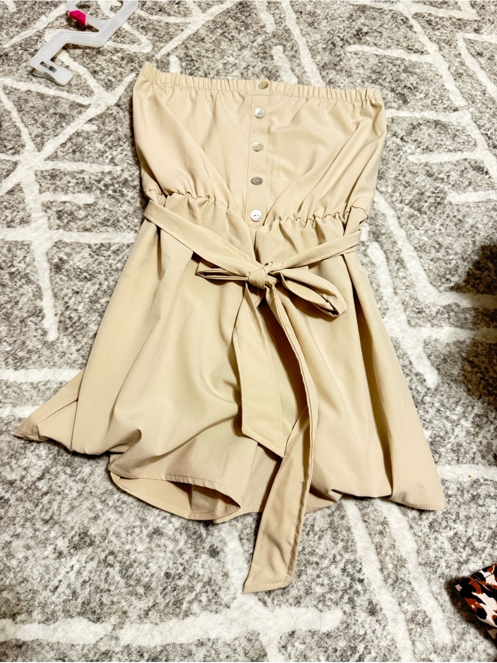 Strapless Tie-Waist Beige Summer Dress